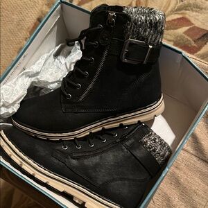 Black Ankle Boots with Knit Cuff